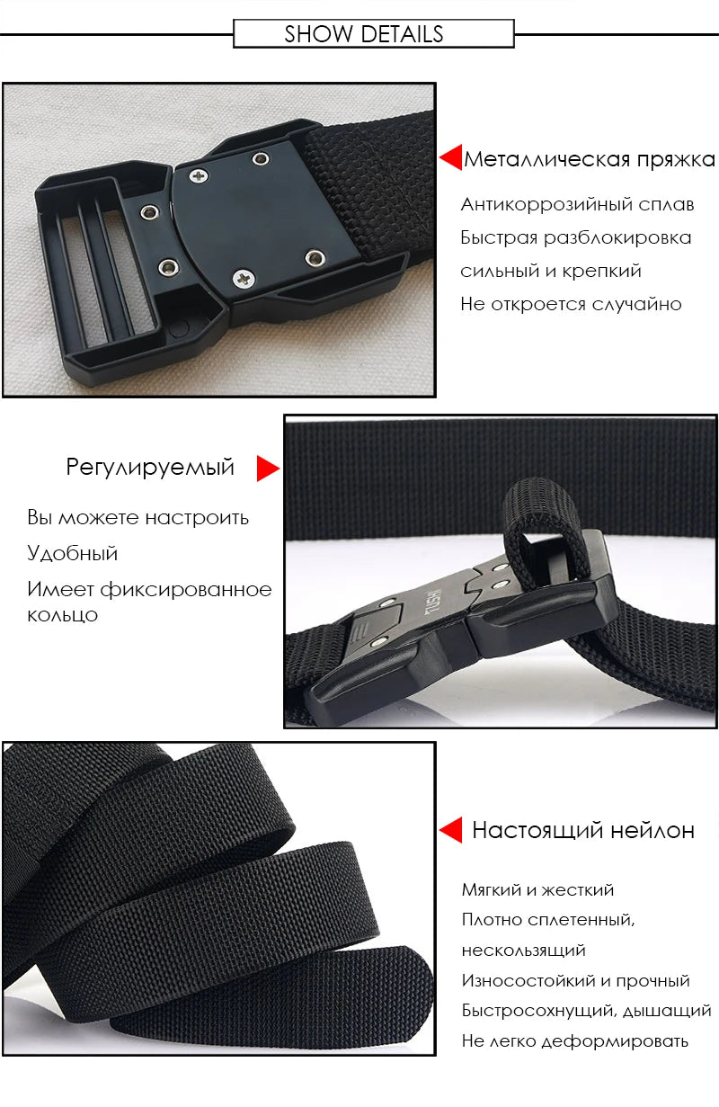 Herren-Taktischer Gürtel aus 1200D Nylon mit Schnellverschluss und robuster Metall-Schnalle, Breite 3,8 cm