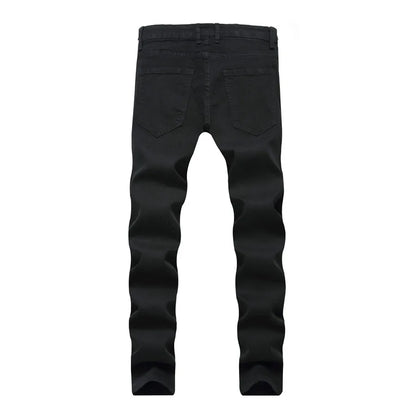 Herren Jeans mit zerrissenen Details und bestickten Rosen im Skinny-Stil