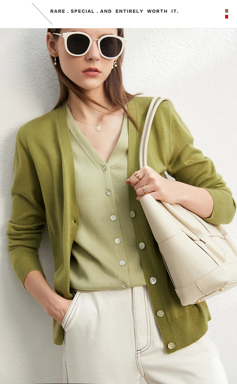 Damen-Strickjacke V-Ausschnitt dünn locker Patchwork Sommer