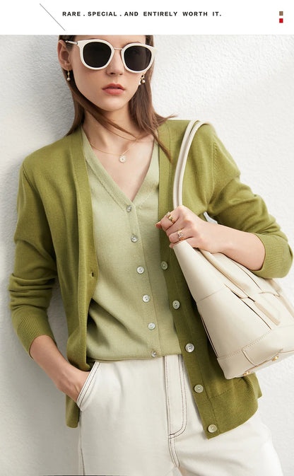 Damen-Strickjacke V-Ausschnitt dünn locker Patchwork Sommer