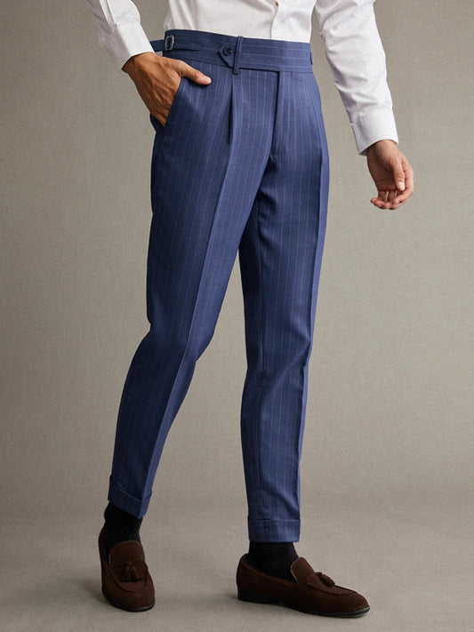 Herrenbekleidung, blau gestreift, schmaler Stil, Anzughose, Übergröße 40, Herrenkleid, kurze Hose, Business-Freizeithose