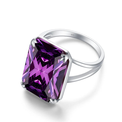 Damen-Amethyst-Ring aus 925er Sterlingsilber mit rechteckigem Stein 13x18 mm Feines Schmuckstück