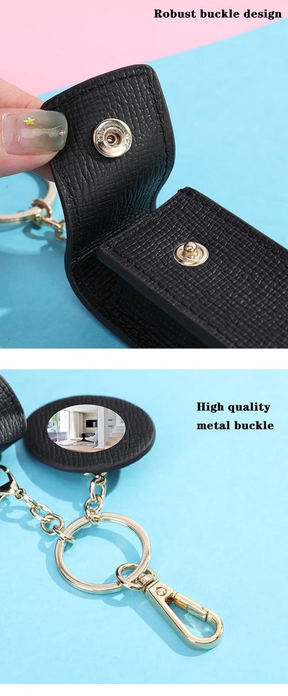 Damen-Kosmetiktasche Aus Echtem Leder Mit Spiegel Kompakt Und Luxuriös Im Mini-Format