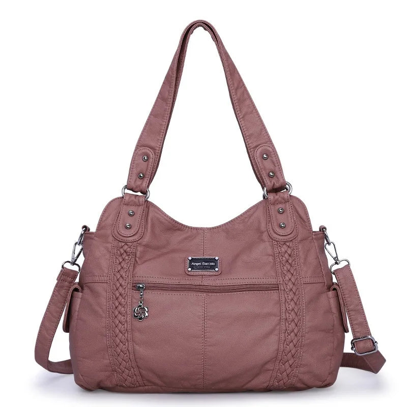 Damen-Schultertasche Aus PU-Leder Mit Reißverschluss Und Innenfächern Großes Stauraumvolumen