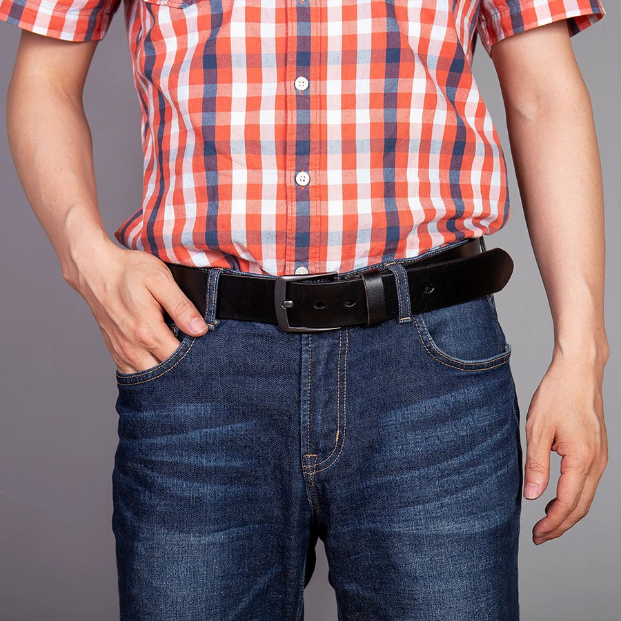 Herren Echtleder-Gürtel 3,8 cm Stiftschnalle Jeans Business Rindsleder Retro
