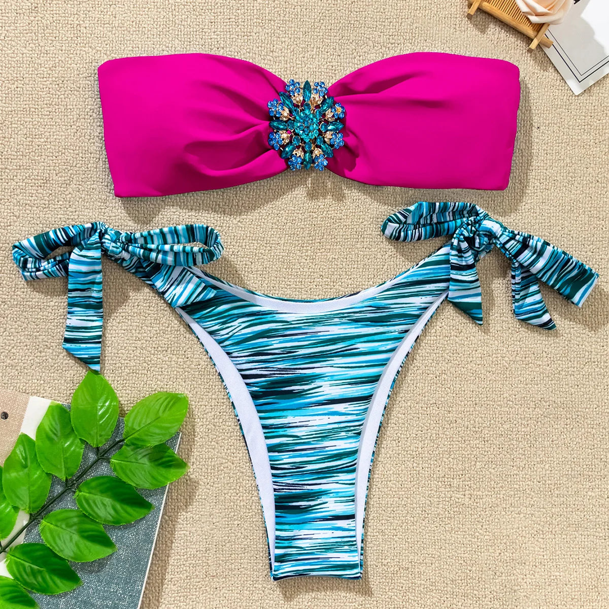 Plaid Bikini-Set für Damen mit Push-up-Effekt – ideal für Strand und Pool