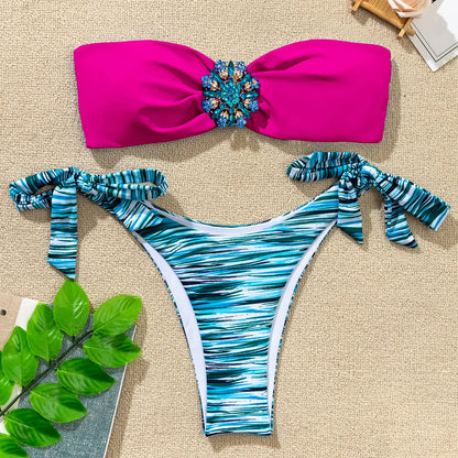Plaid Bikini-Set für Damen mit Push-up-Effekt – ideal für Strand und Pool