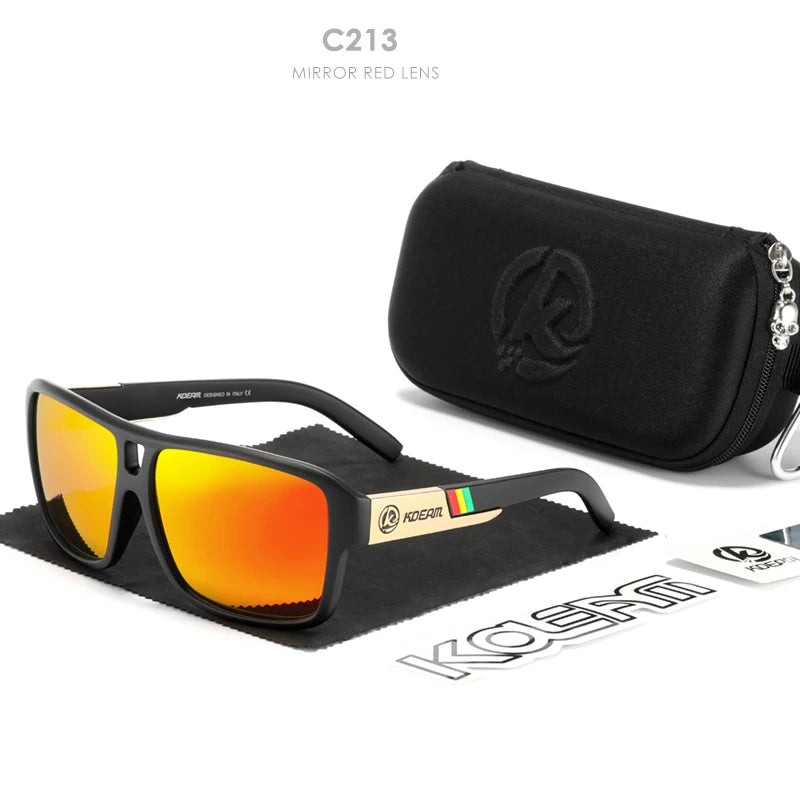 Sonnenbrille quadratisch übergroß polarisiert Blitzspiegel Hartbox Herren