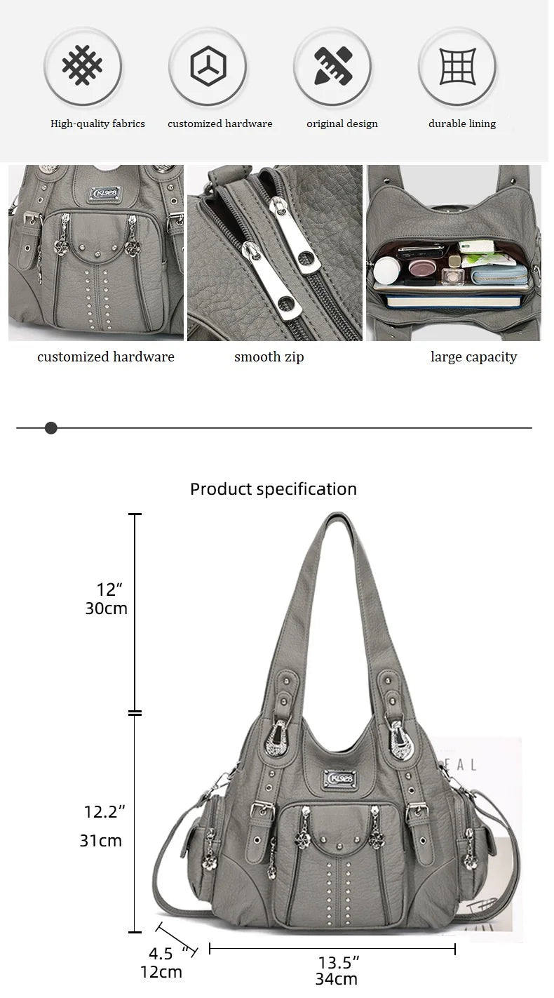Damen-Schultertasche aus PU-Leder Großes Fassungsvermögen und Eleganter Vintage-Stil