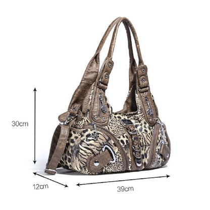 Damen-Schultertasche großes Fassungsvermögen Top-Handle stilvolle elegante Leopardendruck