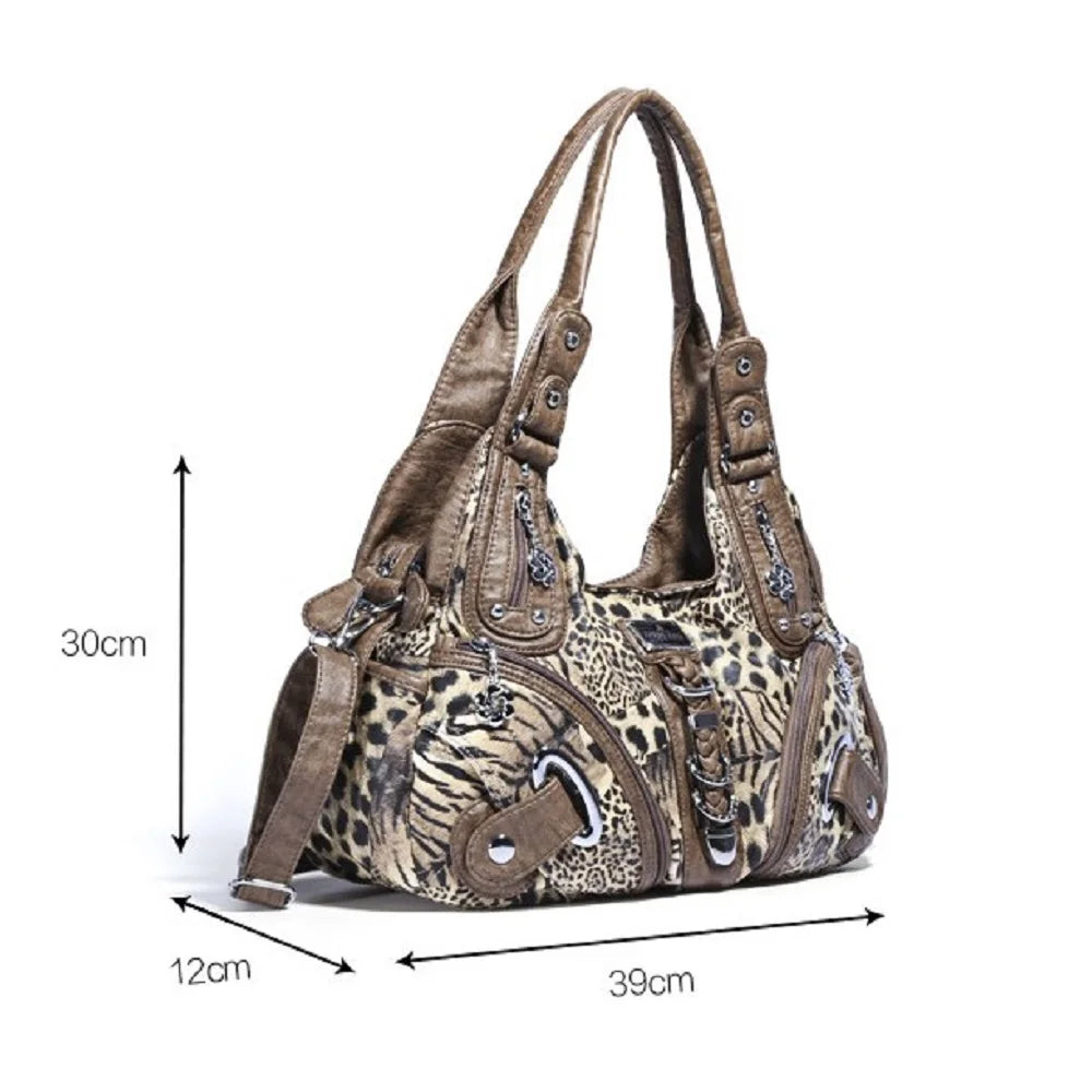 Damen-Schultertasche Leopardenmuster Vintage Stil Mit Top-Handle Griff Und Innenfach Für Smartphone