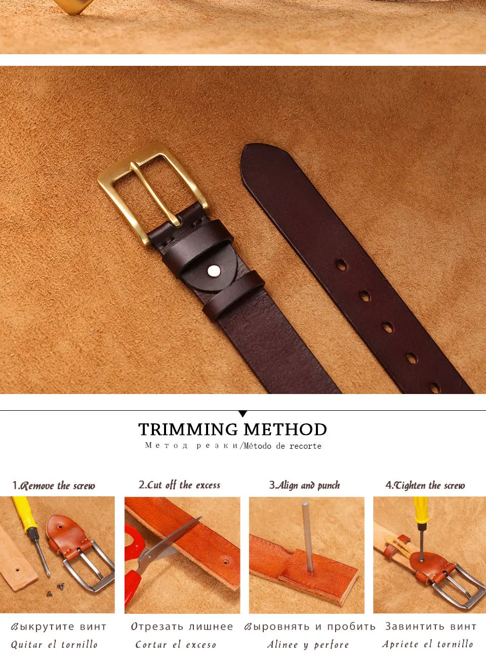 Herren Echtleder-Gürtel Messing-Stiftschnalle Kupfer 3,5 cm Rindsleder Jeans