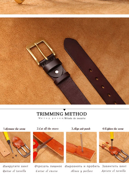 Herren Echtleder-Gürtel Messing-Stiftschnalle Kupfer 3,5 cm Rindsleder Jeans
