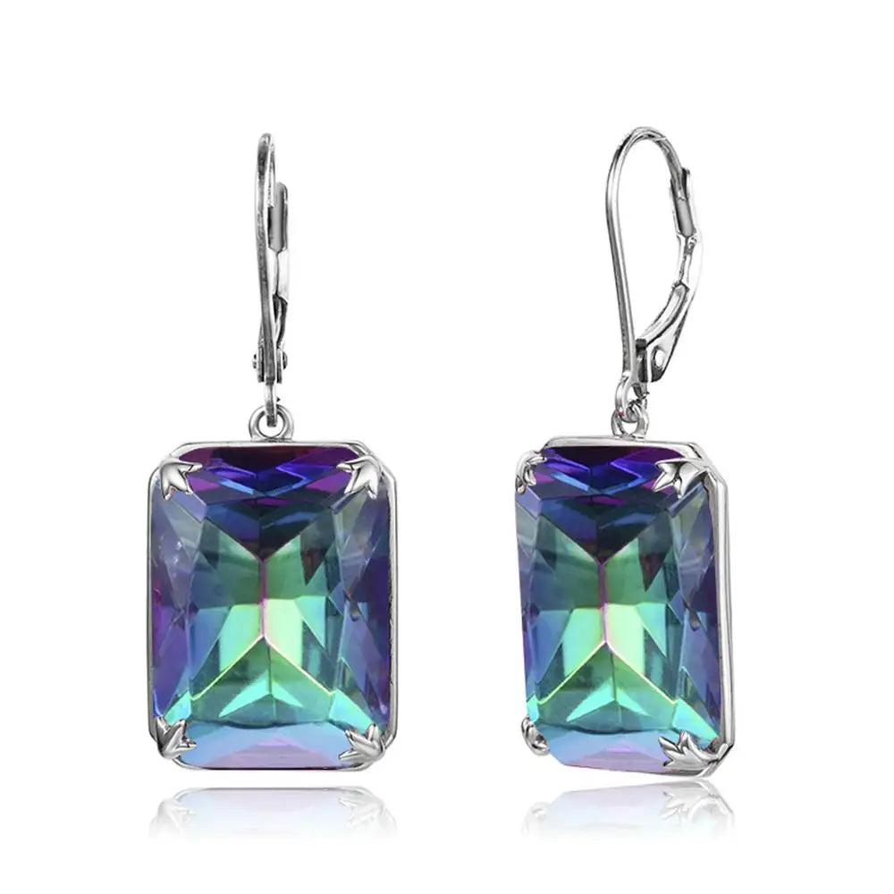 Damen-Ohrringe Silber 925 mit Mystic Regenbogen-Topas im rechteckigen Boho-Stil, Modeschmuck