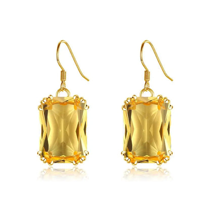 Damen-Ohrhänger Citrin im Goldton aus Sterlingsilber 925, Feine Hängeohrringe im Vintage-Look