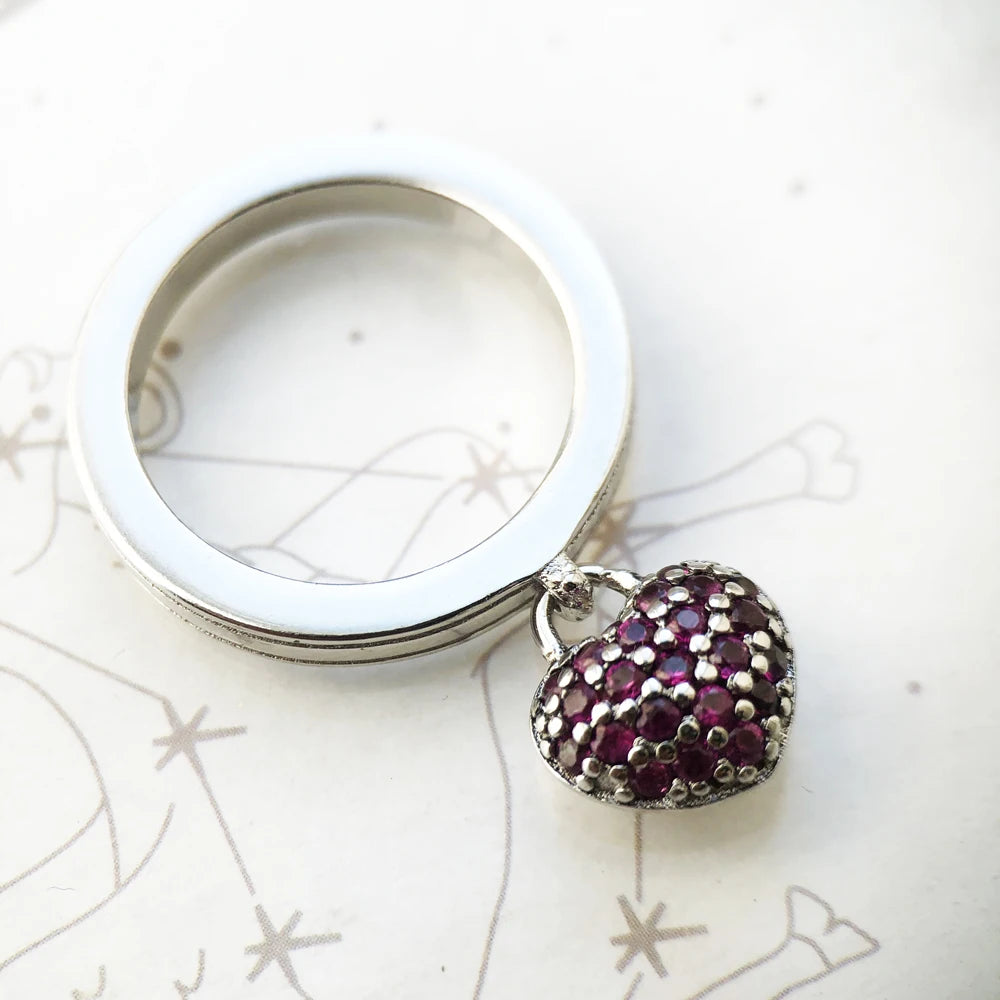 Damen-Ring Herz Pavé rot romantisch II aus Sterlingsilber
