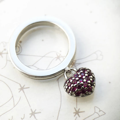 Damen-Ring Herz Pavé rot romantisch II aus Sterlingsilber