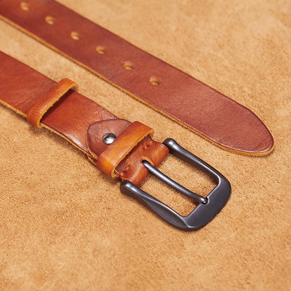 Herren Echtleder-Gürtel Erste Schicht Rindsleder Retro Stiftschnalle Designer Casual