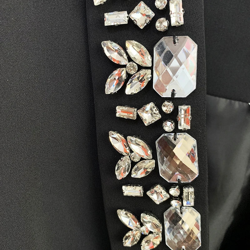 Damen-Blazer doppelreihig Schalkragen Strass Perlen Slim elegant