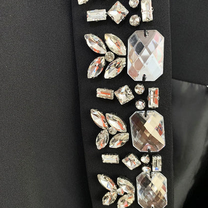 Damen-Blazer doppelreihig Schalkragen Strass Perlen Slim elegant