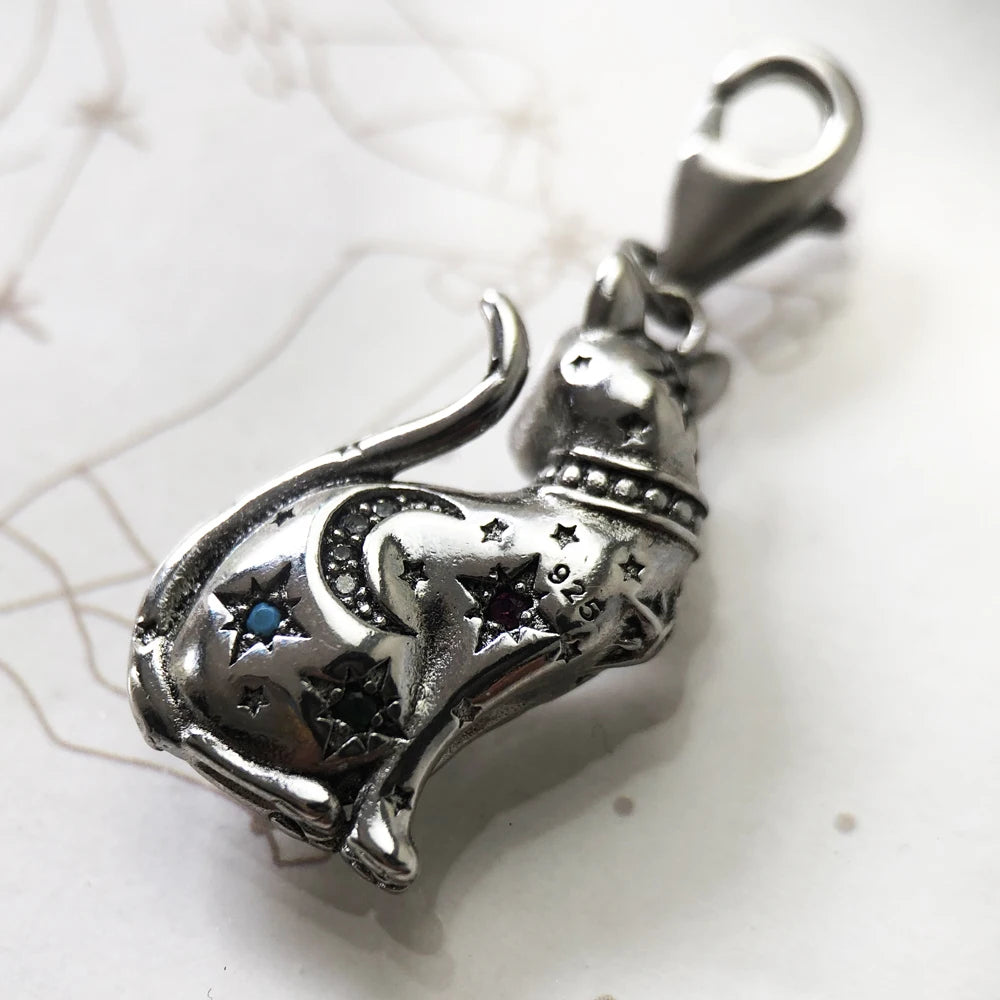 Damen-Charm-Anhänger Magic Cat Sternzeichen Glück II aus Sterlingsilber
