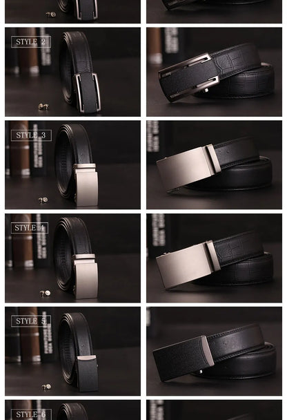 Herren Echtleder-Gürtel Automatik-Schnalle Schwarz 3,5 cm Verstellbar Rindsleder