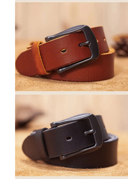 Herren Echtleder-Gürtel Erste Schicht Rindsleder Retro Stiftschnalle Designer Casual