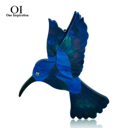 Brosche Schwalbe Acryl Blau Vogel Naturtextur Kreativ Damen