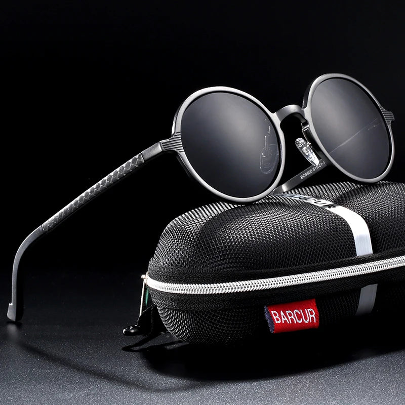 Sonnenbrille rund Al-Mg Vintage Steampunk polarisiert Marken-Design