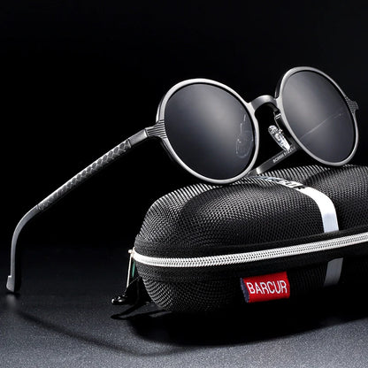 Sonnenbrille rund Al-Mg Vintage Steampunk polarisiert Marken-Design