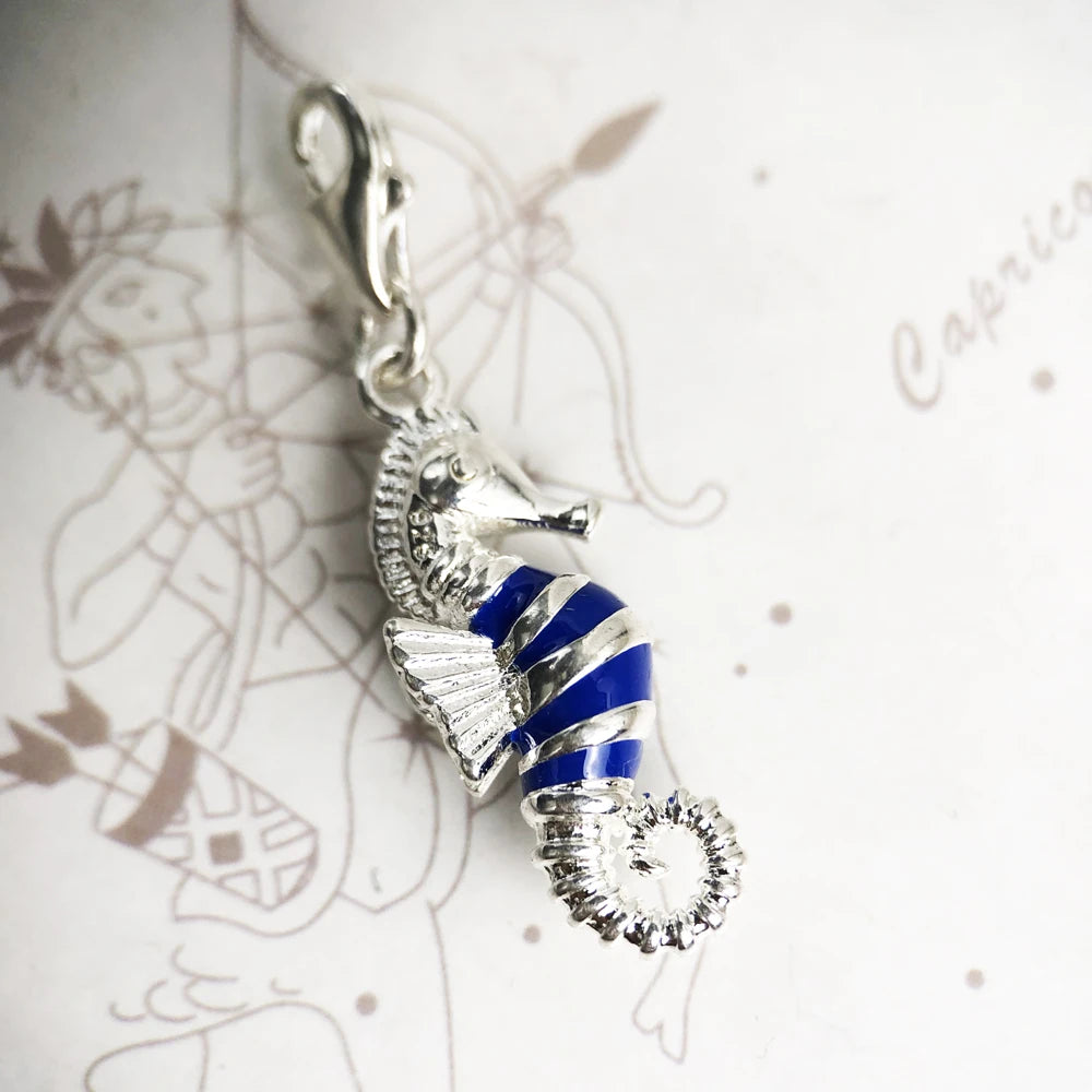 Damen-Charm-Anhänger Seepferdchen Emaille tropisch DIY aus Sterlingsilber