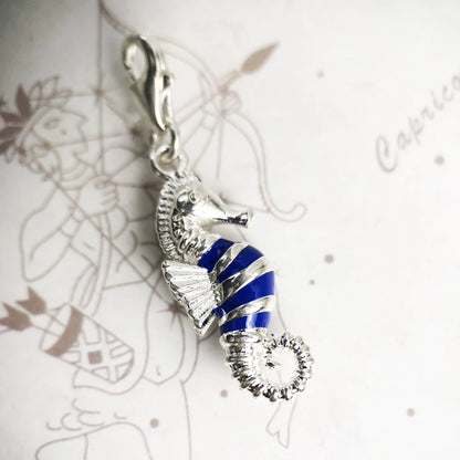 Damen-Charm-Anhänger Seepferdchen Emaille tropisch DIY aus Sterlingsilber