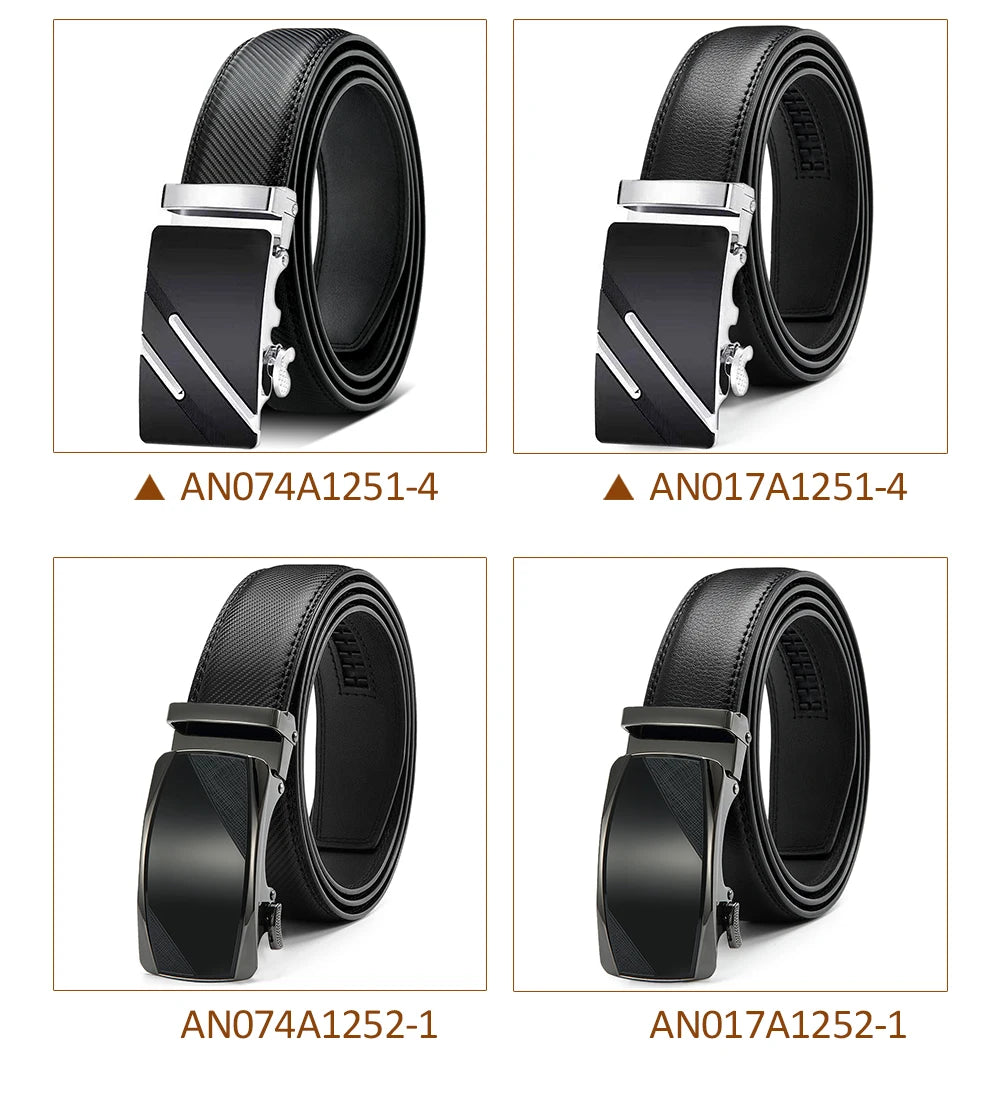Herren Echtleder-Gürtel Luxus 3,5 cm Automatik-Schnalle Rindsleder Verstellbar