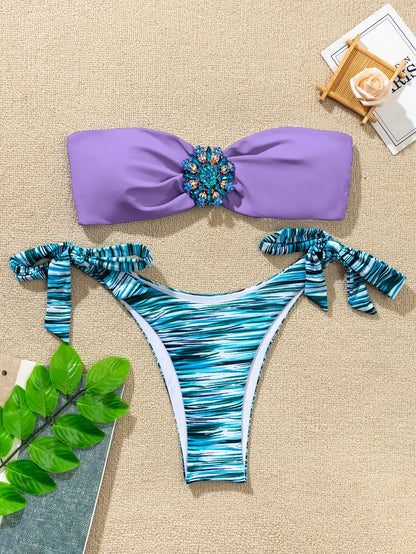 Plaid Bikini-Set für Damen mit Push-up-Effekt – ideal für Strand und Pool