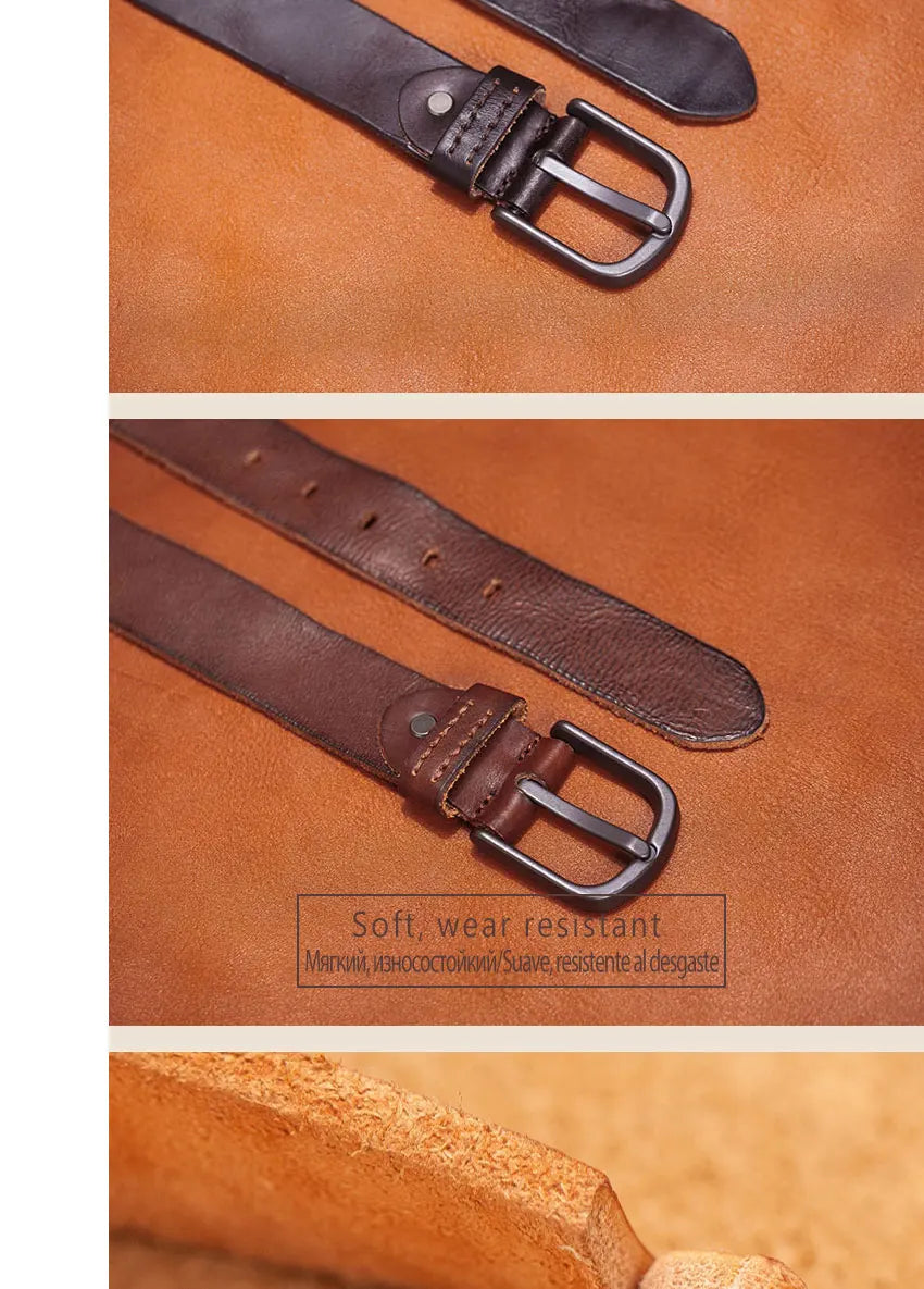 Herren Premium Echtleder-Gürtel Vintage Stiftschnalle Casual 3,8 cm Rindsleder