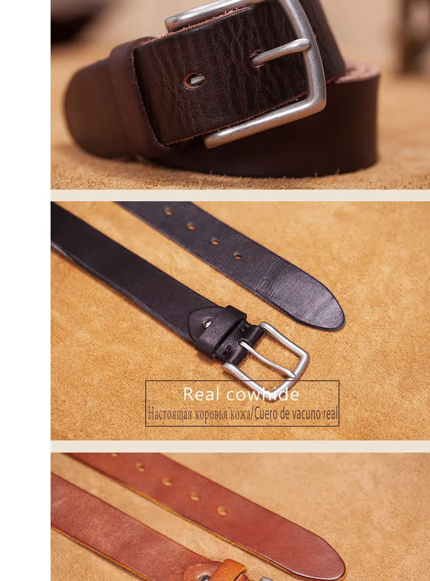 Herren Echtleder-Gürtel 3,5 cm Erste Schicht Rindsleder Stiftschnalle Jeans Casual Vintage