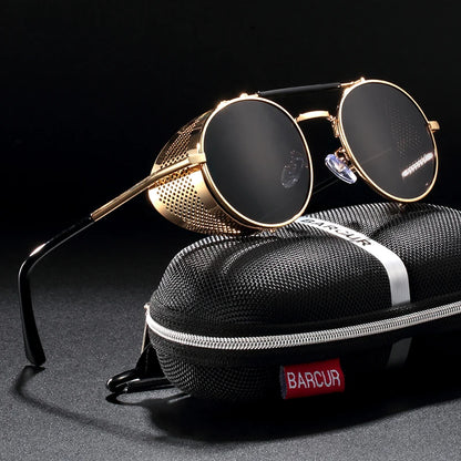 Sonnenbrille Steampunk rund polarisiert UV400 Vintage Herren Damen