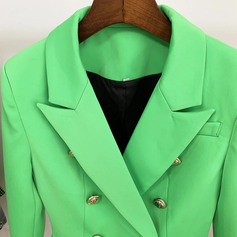 Damen-Blazer Slim barock doppelreihig Löwenknopf Apfelgrün
