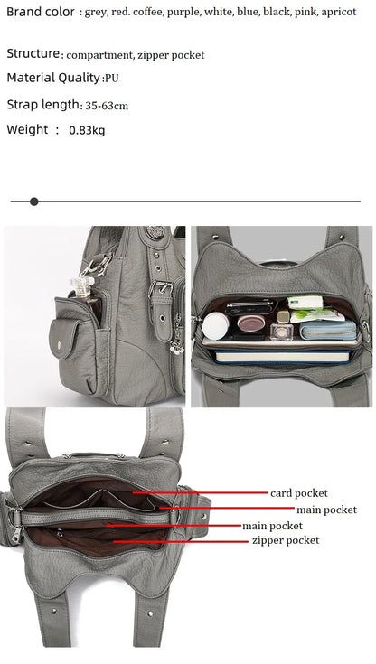 Damen-Schultertasche aus PU-Leder Großes Fassungsvermögen Innenfach Alltagsbedarf