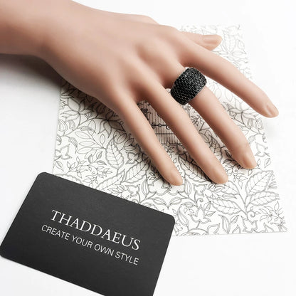 Damen-Ring schwarzer Pavé Cocktail Vintage Frühling aus Sterlingsilber