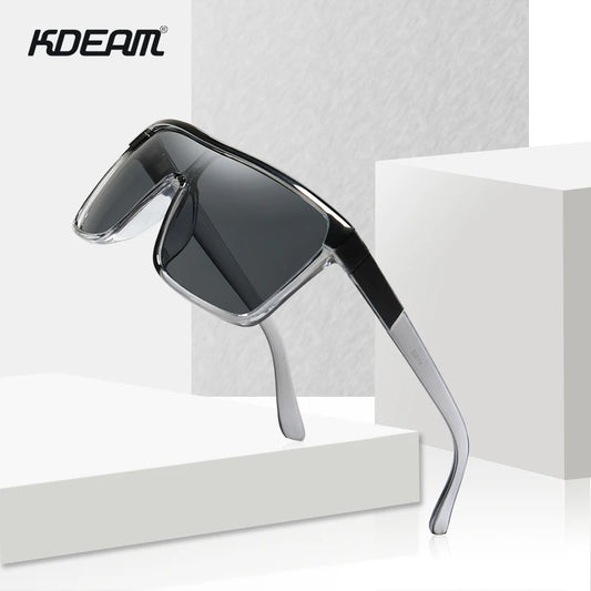 KDEAM-Outdoor-Sonnenbrille, schwarze Fassung, dunkle rechteckige Gläser