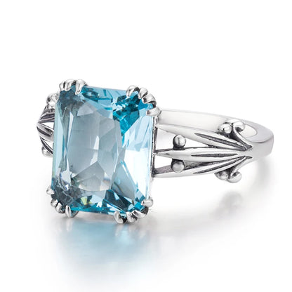 Damen-Ring aus Silber 925 mit Aquamarin Quadrat-Edelstein Boho-Stil Vintage-Look