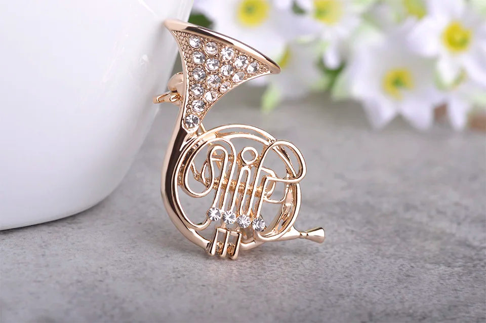 Brosche Trompete Musik Kristall Gold Hijab Korsage Damen