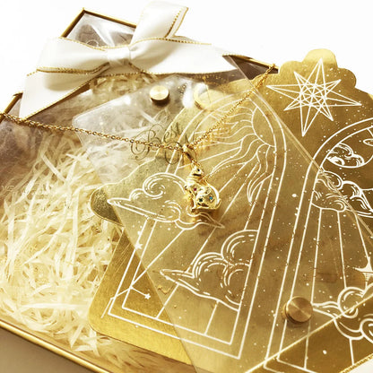 Goldene Katzenhalskette im Geschenkset, Schleife und Anhänger mit Stern