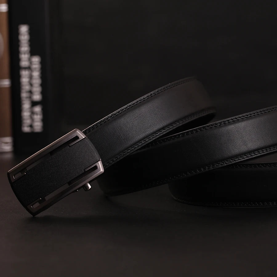 Herren Echtleder-Gürtel Business Casual 3,5 cm Automatik-Schnalle Rindsleder Hochwertig