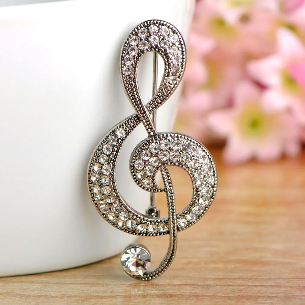 Brosche Musiknote Strass Vintage Antik Luxus Geschenk Damen