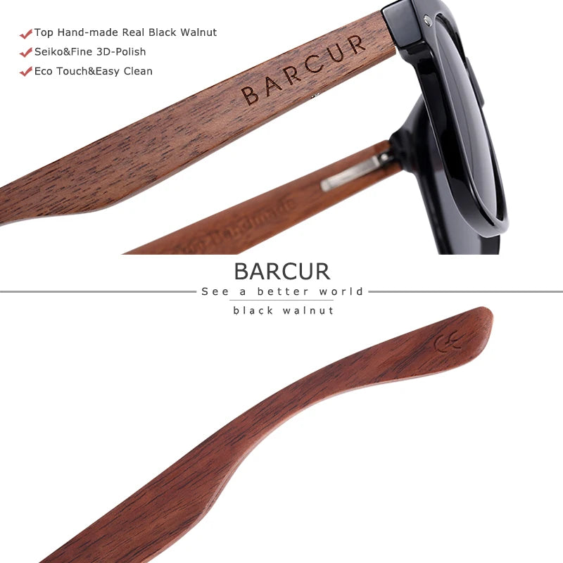 Sonnenbrille Walnuss schwarz polarisiert UV400 Holz Original-Etui Herren