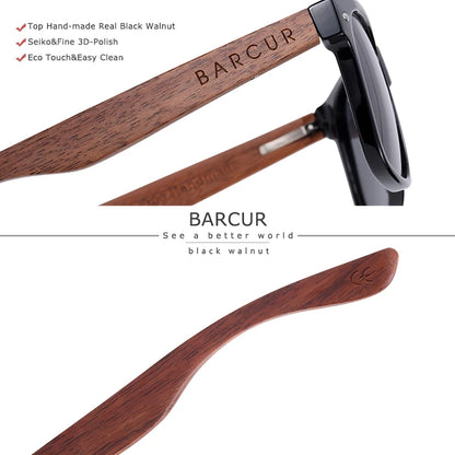 Sonnenbrille Walnuss schwarz polarisiert UV400 Holz Original-Etui Herren