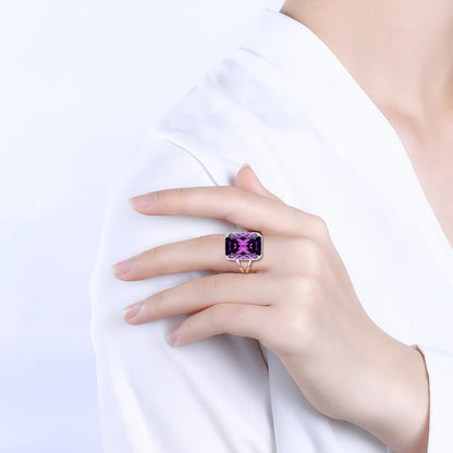 Damen-Amethyst-Ring aus 925er Sterlingsilber mit rechteckigem Stein 13x18 mm Feines Schmuckstück
