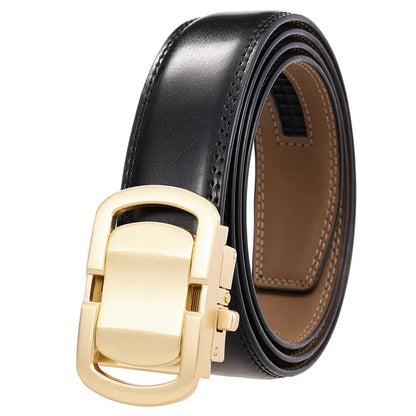 Herren-Gürtel aus Leder, 3,5 cm Breite, Natur-Rindsleder, Automatik-Schnalle, geeignet für formelle Anlässe